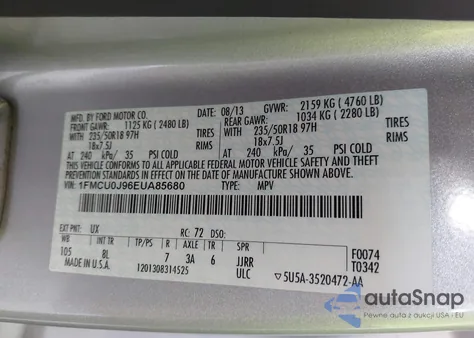 2014 Ford Escape Titanium from USA, damaged, VIN 1FMCU0J96EUA85680